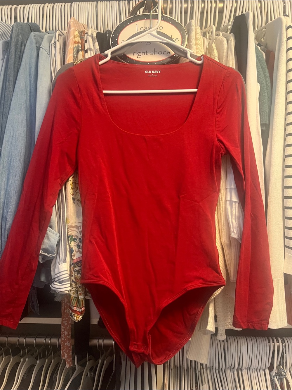 Old Navy Red Long Sleeve Scoop Neck Bodysuit
